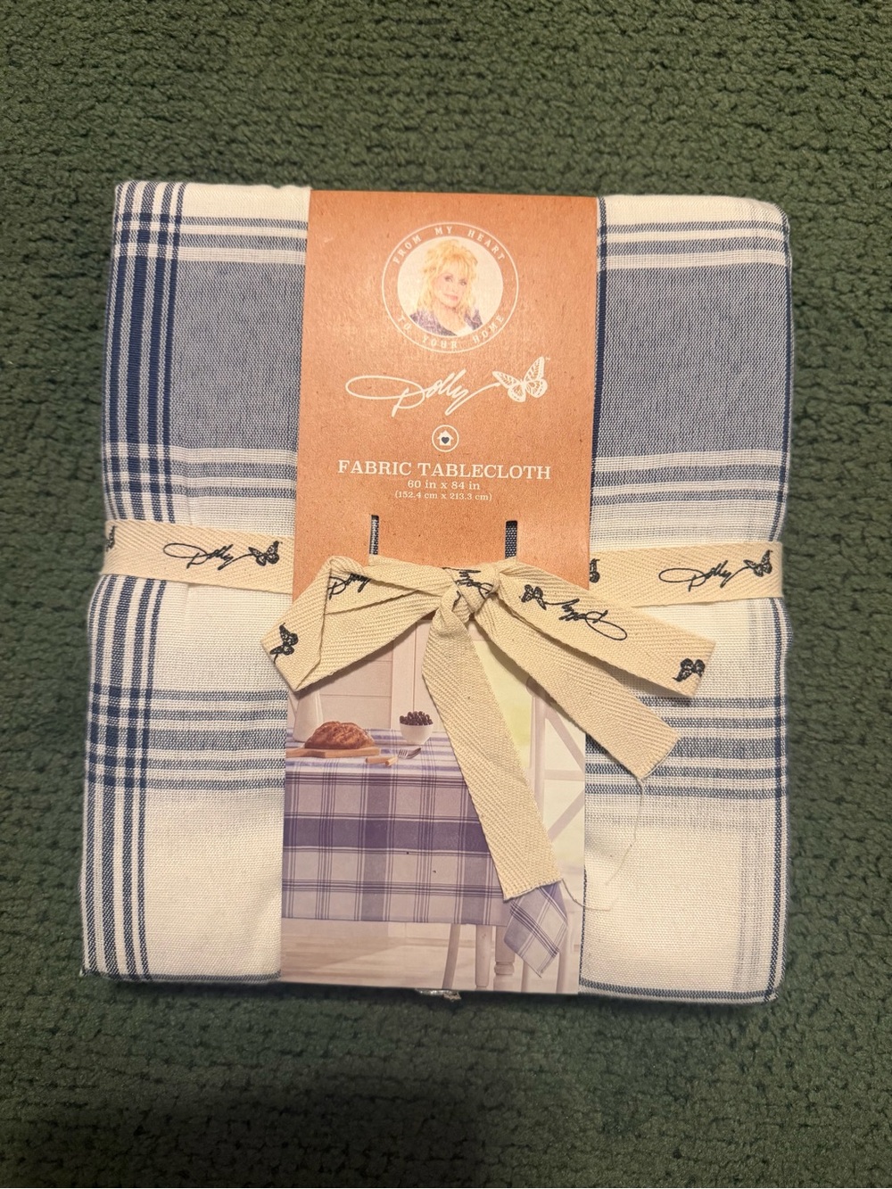 Dolly Blue and White Plaid Fabric Tablecloth